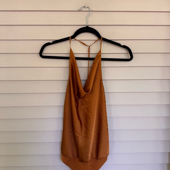 Abercrombie & Fitch Tops - Abercrombie & Fitch Orange Satin Bodysuit Women's S Cowl Neck T-Strap
